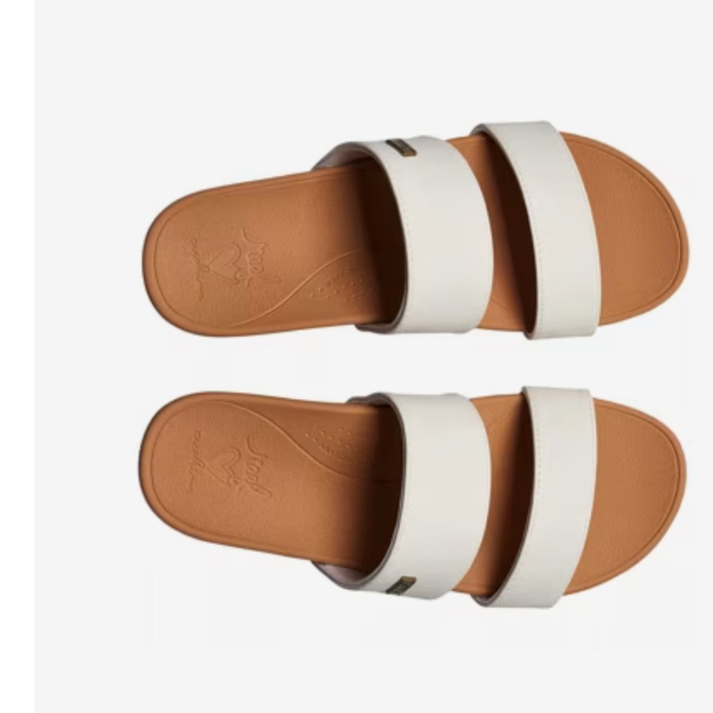 Reef White and Tan Slide Sandals